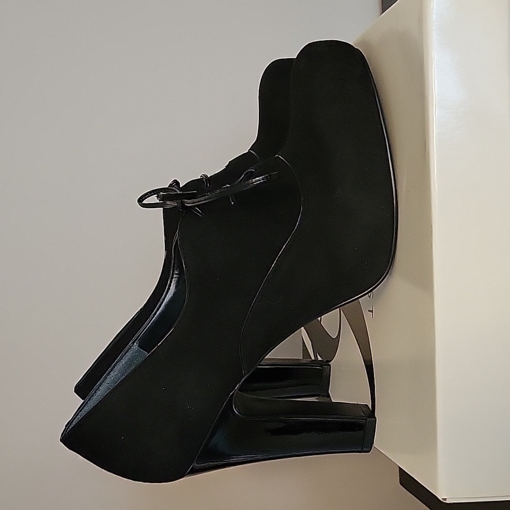 Nine West Naso Black Suede  Lace Up Pumps